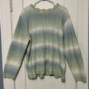 Alfred Dunner 3D cable knit sweater eyelet green pastel ombre cottagecore sz 1X